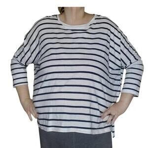 Mer Sea OS Catalina Slub Cotton Tee Breton Navy Stripe Coastal Preppy TINY FLAW